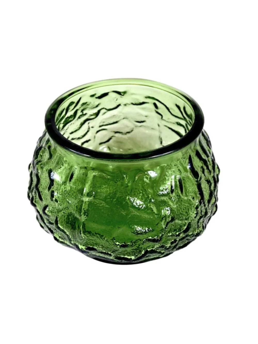 E.O. Brody Indiana Green Crinkle Glass Bowl Vase Vintage Mid-Century Decor